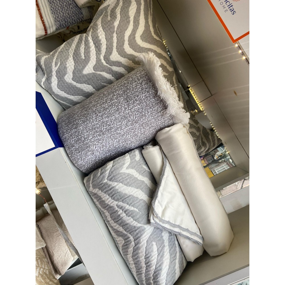 Apricitas HOME Timeless Prime Set Londa Gri Çift Kişilik Battaniyeli Ve Yatak Örtülü %100 Pamuk Nevresim Takım